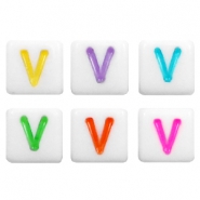 Buchstaben Perlen aus Acryl V Multicolour-weiss