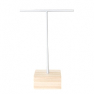 Schmuckdisplay Ohrringe T-Form mit Holz St&auml;nder Weiss-Holz