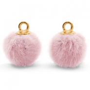 Pompom Anh&auml;nger mit &Ouml;se faux fur 12mm Vintage pink-gold