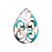 Resin Anh&auml;nger Tropfen Barock 37x26mm Turquoise-braun