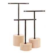 Schmuckdisplay T-Form mit Holz St&auml;nder f&uuml;r Ohrringe (3st.) Natural (nat&uuml;rliche Farbe Holz)-schwarz