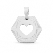 Stainless Steel - Rostfrei Stahl Anh&auml;nger Hexagon Heart Mix&Match Silber