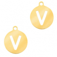 Stainless Steel - Rostfrei Stahl Anh&auml;nger 10mm Initial coin V Gold
