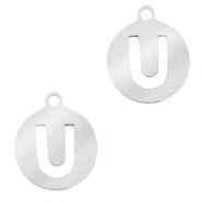 Stainless Steel - Rostfrei Stahl Anh&auml;nger 10mm Initial coin U Silber