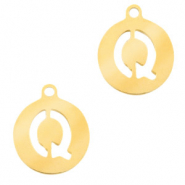 Stainless Steel - Rostfrei Stahl Anh&auml;nger 10mm Initial coin Q Gold