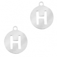 Stainless Steel - Rostfreiem Stahl Anh&auml;nger rund 10mm Initial coin H Silber