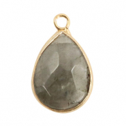 Naturstein Anh&auml;nger Tropfenform Fossil grey-gold
