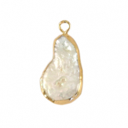 S&uuml;sswasserperlen Anh&auml;nger asymmetric Drop Gold-Natural white
