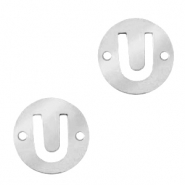 Stainless Steel - Rostfreiem Stahl Anh&auml;nger Zwischenst&uuml;ck rund 10mm Initial coin U Silber