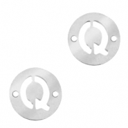 Stainless Steel - Rostfreiem Stahl Anh&auml;nger Zwischenst&uuml;ck rund 10mm Initial coin Q Silber