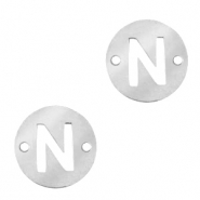 Stainless Steel - Rostfreiem Stahl Anh&auml;nger Zwischenst&uuml;ck rund 10mm Initial coin N Silber