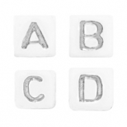 Buchstaben Perlen aus Acryl Mix Weiss-silber
