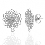 Ohrringe aus Stainless Steel - Rostfreiem Stahl Ohrstecker Bohemian Blume mit &Ouml;se Silber