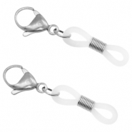 Stainless Steel - Rostfrei Stahl Schmuckzubeh&ouml;r Endst&uuml;ck Brillen Kordel mit Karabinerverschluss Silber-transparent