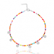 Fusskettchen aus Stainless Steel - Rostfreiem Stahl Rocailles und M&uuml;nzen Silber-Multicolour