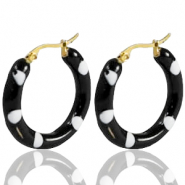Ohrringe aus Stainless Steel - Rostfreiem Stahl Creolen Enamel 30mm Black white-gold