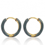 Ohrringe aus Stainless Steel - Rostfreiem Stahl Creolen Enamel 14mm Blue grey-gold