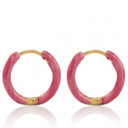 Ohrringe aus Stainless Steel - Rostfreiem Stahl Creolen Enamel 14mm Punch pink-gold