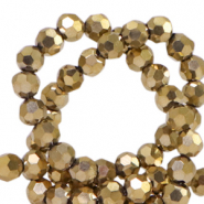 Top Glas Facett Perlen rund 4mm Antique gold metallic-pearl shine coating