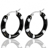 Ohrringe aus Stainless Steel - Rostfreiem Stahl Creolen Enamel 40mm Black white-silver