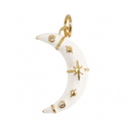 Brass TQ Metall Anh&auml;nger Mond Enamel Gold-white