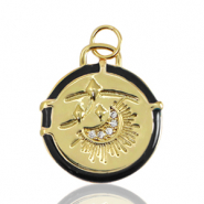 Brass TQ Metall Anh&auml;nger Mond Enamel Gold-black