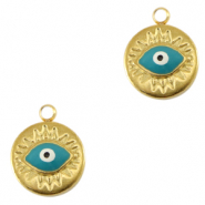 Stainless Steel - Rostfrei Stahl Anh&auml;nger Auge der Vorsehung Enamel Gold-turquoise
