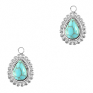 Stainless Steel - Rostfrei Stahl Anh&auml;nger Tropfen mit Naturstein Silver-turquoise