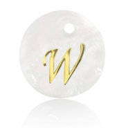 Muschel Anh&auml;nger S&uuml;&szlig;wasserperlmutt Buchstaben W Gold-white (Naturliche Farbe Muschel)