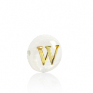 Muschel-Perlen S&uuml;&szlig;wasserperlmutt Buchstaben W Gold-white (Naturliche Farbe Muschel)