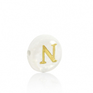Muschel-Perlen S&uuml;&szlig;wasserperlmutt Buchstaben N Gold-white (Naturliche Farbe Muschel)