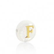 Muschel-Perlen S&uuml;&szlig;wasserperlmutt Buchstaben F Gold-white (Naturliche Farbe Muschel)