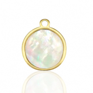 Stainless Steel - Rostfrei Stahl Anh&auml;nger 12mm shell White (Naturliche Farbe Muschel)-gold