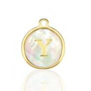 Stainless Steel - Rostfrei Stahl Anh&auml;nger 12mm shell initial Y White (Naturliche Farbe Muschel)-gold