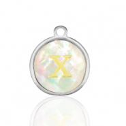 Stainless Steel - Rostfrei Stahl Anh&auml;nger 12mm shell initial X White (Naturliche Farbe Muschel)-silver