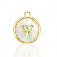 Stainless Steel - Rostfrei Stahl Anh&auml;nger 12mm shell initial W White (Naturliche Farbe Muschel)-gold