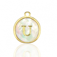 Stainless Steel - Rostfrei Stahl Anh&auml;nger 12mm shell initial U White (Naturliche Farbe Muschel)-gold