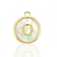 Stainless Steel - Rostfrei Stahl Anh&auml;nger 12mm shell initial O White (Naturliche Farbe Muschel)-gold
