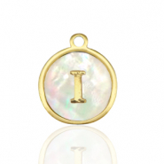 Stainless Steel - Rostfrei Stahl Anh&auml;nger 12mm shell initial I White (Naturliche Farbe Muschel)-gold