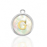 Stainless Steel - Rostfrei Stahl Anh&auml;nger 12mm shell initial G White (Naturliche Farbe Muschel)-silver