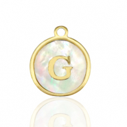 Stainless Steel - Rostfrei Stahl Anh&auml;nger 12mm shell initial G White (Naturliche Farbe Muschel)-gold