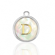 Stainless Steel - Rostfrei Stahl Anh&auml;nger 12mm shell initial D White (Naturliche Farbe Muschel)-silver