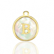 Stainless Steel - Rostfrei Stahl Anh&auml;nger 12mm shell initial B White (Naturliche Farbe Muschel)-gold