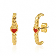 Metall Zubeh&ouml;r DQ Ohrringe Herz Gold-red (Nickelfrei)