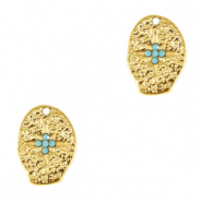 Stainless Steel - Rostfrei Stahl Anh&auml;nger irregular Kreuz Enamel Gold-light blue