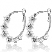 Ohrringe aus Stainless Steel - Rostfreiem Stahl Creolen Blume 35mm Silver-white