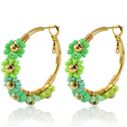 Ohrringe aus Stainless Steel - Rostfreiem Stahl Creolen Blume 35mm Gold-green