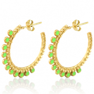 Ohrringe aus Stainless Steel - Rostfreiem Stahl Creolen 30mm Gold-neon green