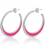 Ohrringe aus Stainless Steel - Rostfreiem Stahl Creolen 30mm Silver-magenta