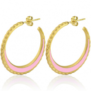 Ohrringe aus Stainless Steel - Rostfreiem Stahl Creolen 30mm Gold-light pink